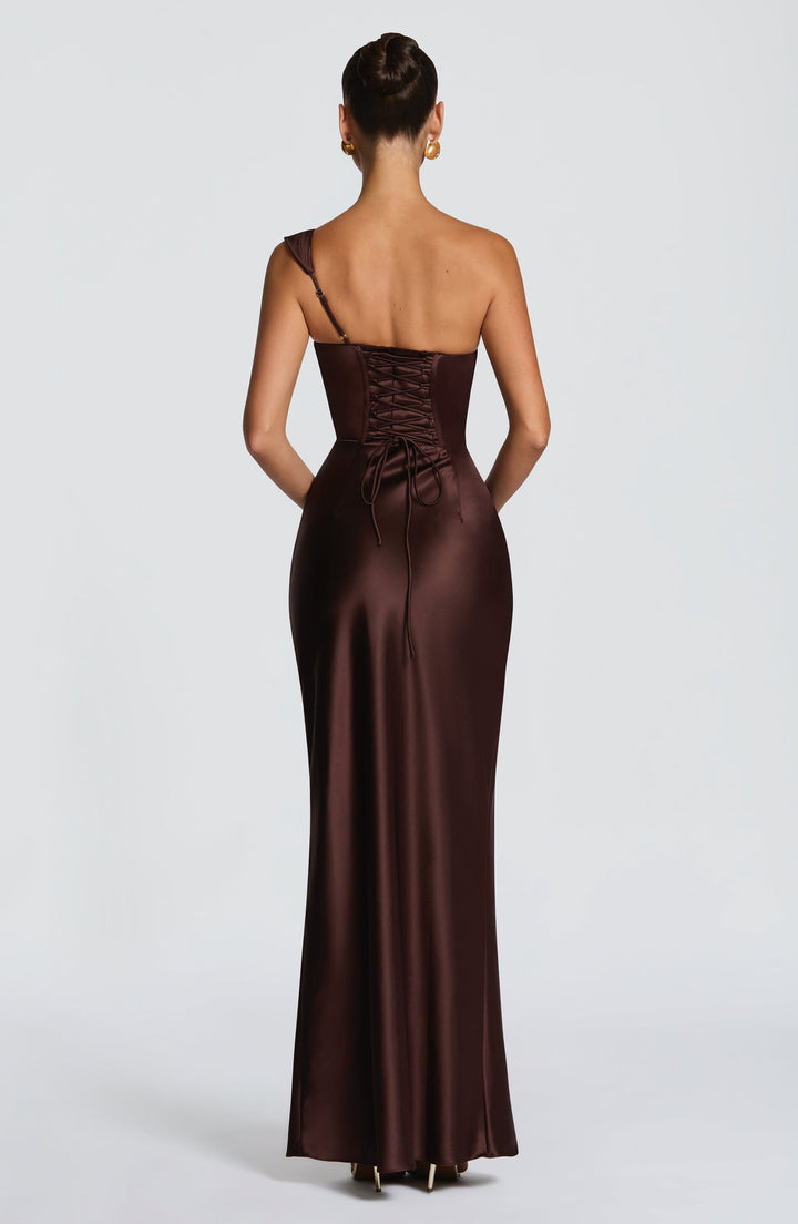 Margrit | Robe de soirée satinée élégante à une épaule pour femme