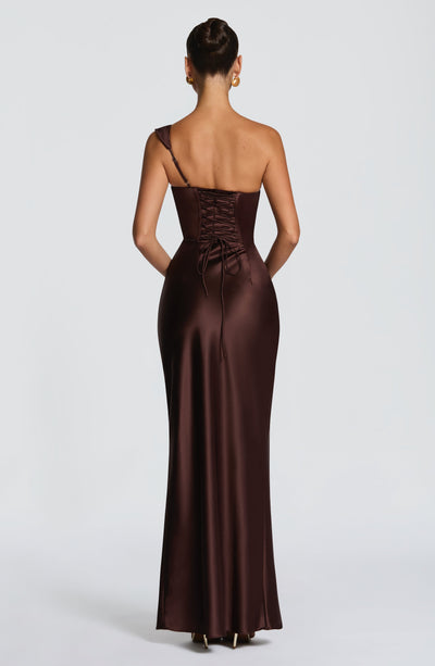 Margrit | Robe de soirée satinée élégante à une épaule pour femme