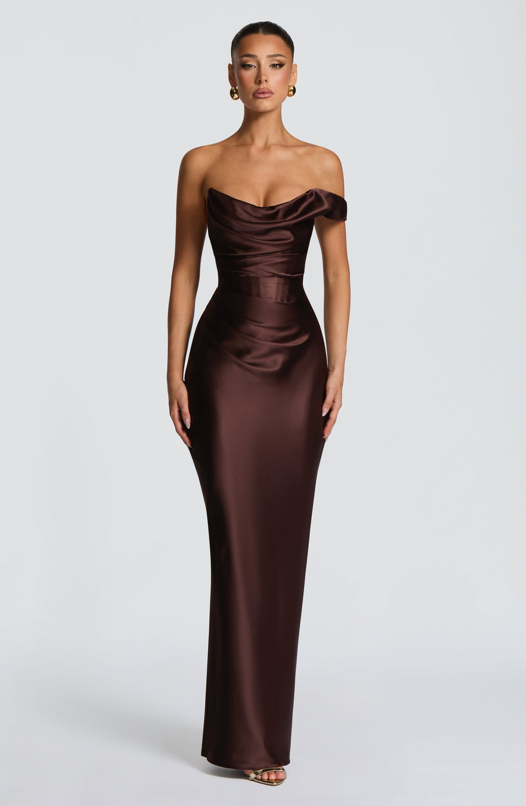 Margrit | Robe de soirée satinée élégante à une épaule pour femme