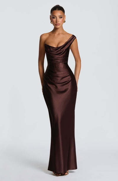 Margrit | Robe de soirée satinée élégante à une épaule pour femme