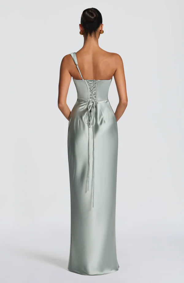 Margrit | Robe de soirée satinée élégante à une épaule pour femme