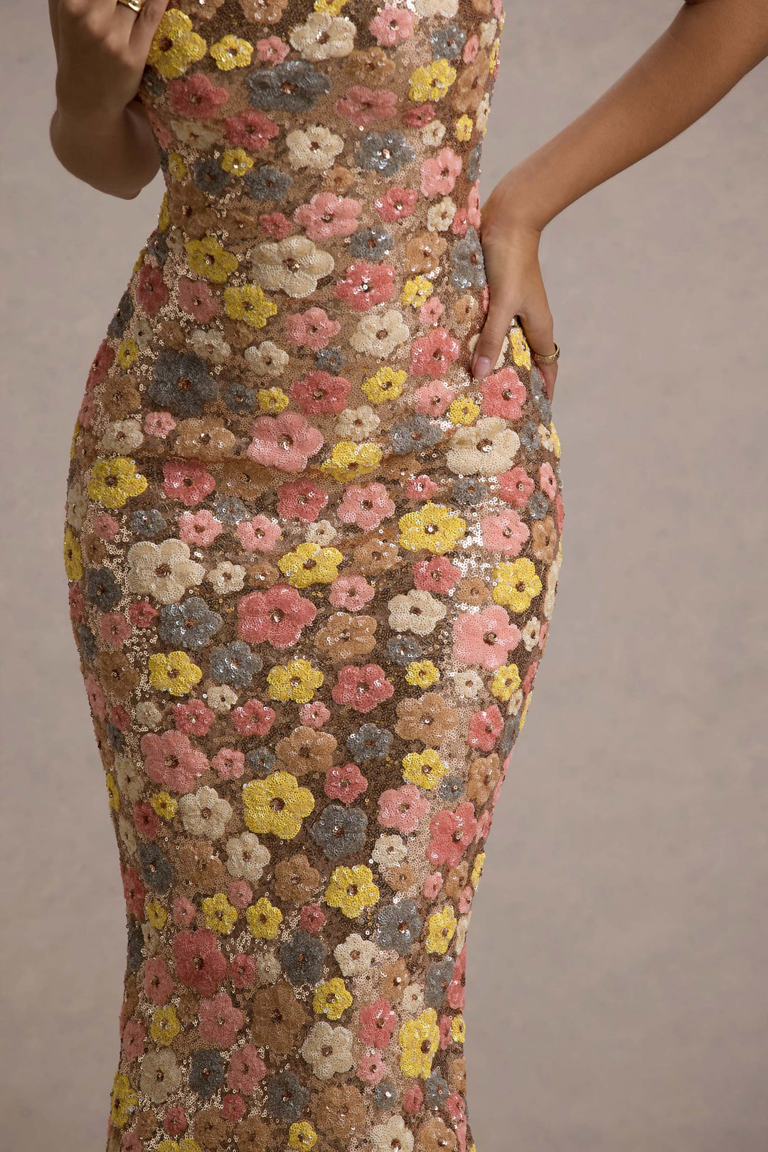 Celine | Damen Florales Glitzer Bodycon Hochzeitsgastkleid