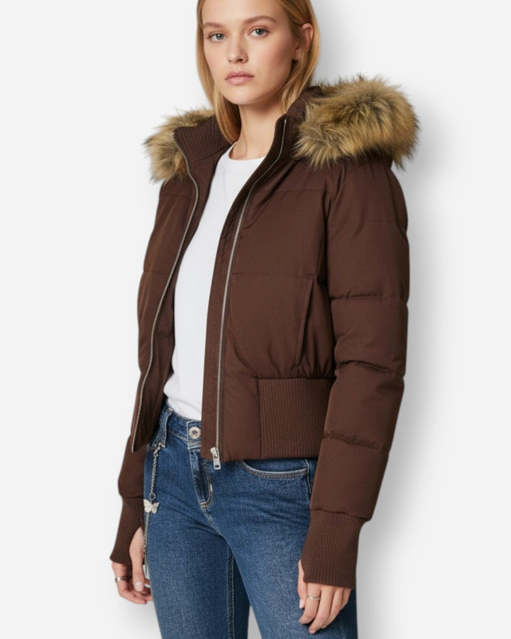 Eliane | Damen Winter Gesteppte Jacke mit Kunstfellkragen