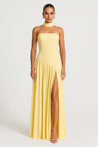 Sina | Robe élégante sans bretelles à fente haute pour invitée à un mariage